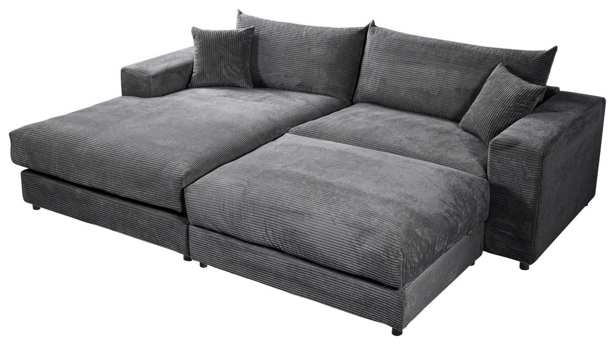 Ecksofa Funny S Links Mit Hocker, Dunkelgrau, B: 265 Cm - Dunkelgrau/Schwarz, Basics, Textil (180/265cm) - Livetastic