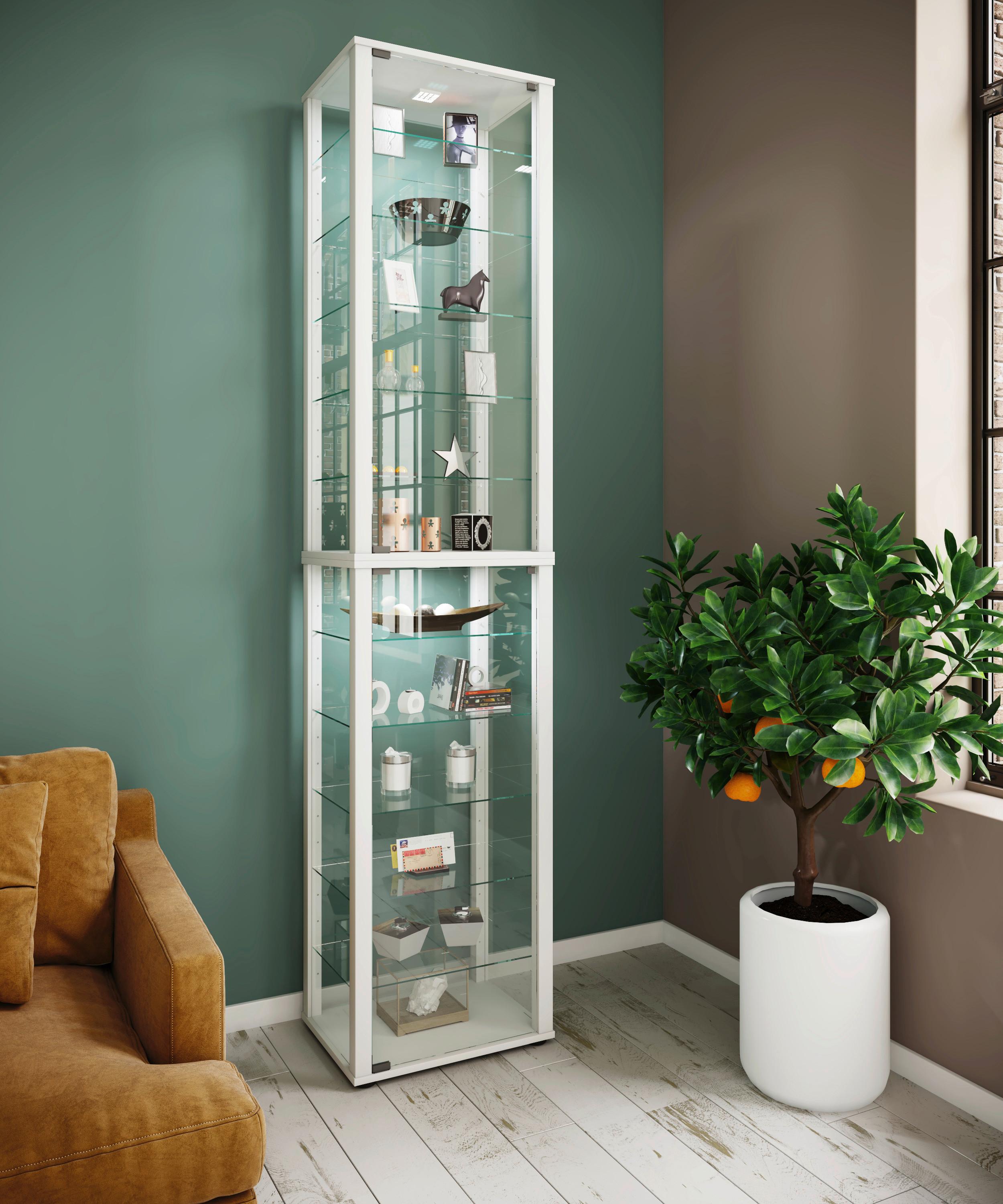 Vitrine Kavisa B: 50 cm Kavisa - Schwarz/Weiß, MODERN, Glas/Holzwerkstoff (50/227/38cm) - MID.YOU