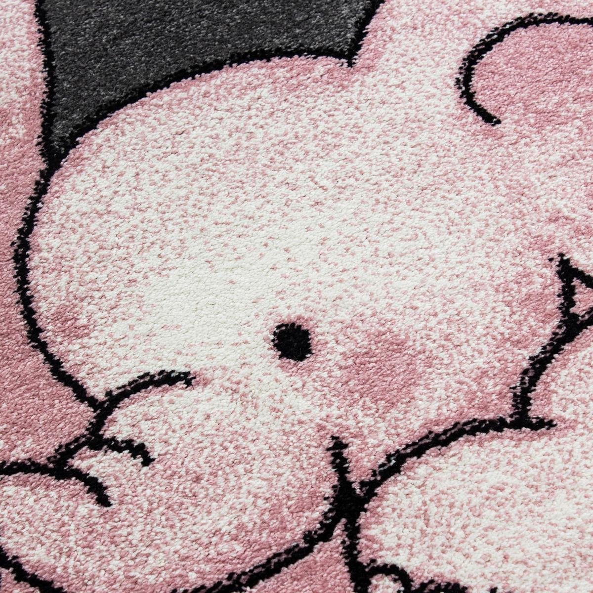 Kinderteppich Rund Elefant Grau/weiß/pink Kids Ø 160 Cm - Pink/Weiß, Trend, Textil (160cm)