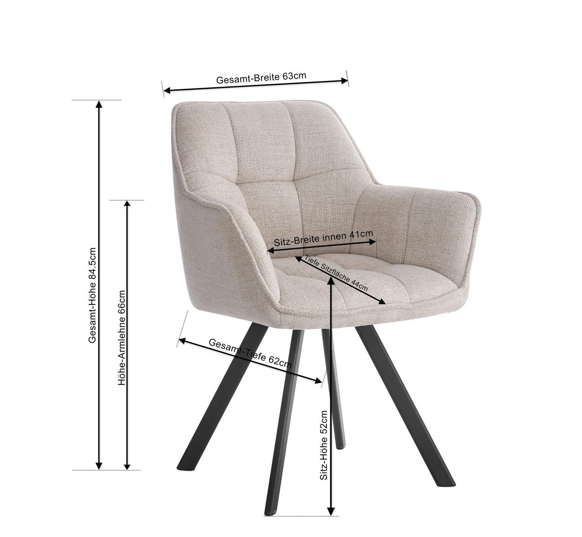 Karosszék Romy Giga-S - fekete/krém, Modern, textil/fém (60/82/62cm)