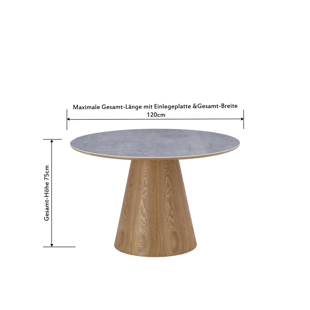 Esstisch Aiden Keramikplatte Grau, B: 120 cm - Eichefarben/Grau, MODERN, Holz/Keramik (120/75/120cm) - MID.YOU