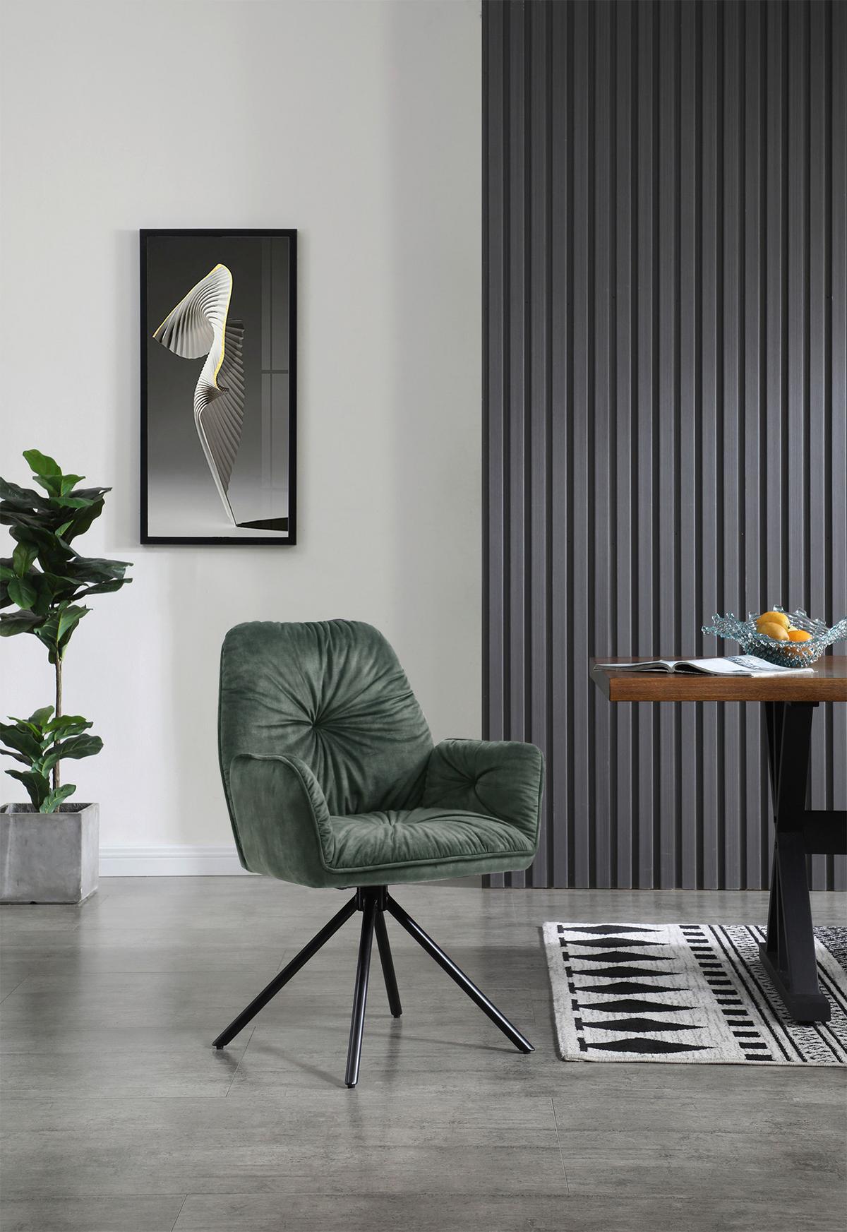 Armlehnstuhl Dunkelgrün B: 61 Cm - Dunkelgrün/Schwarz, MODERN, Textil/Metall (61/90/59cm) - Livetastic