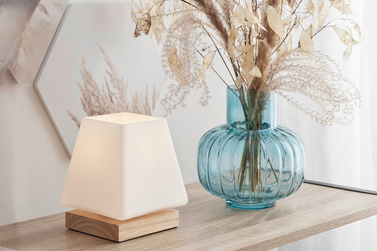 Stolní lampa Holly 14/17,3cm, 60 Watt - přírodní barvy, Moderní, dřevo/sklo (14/14/17,3cm) - Mömax