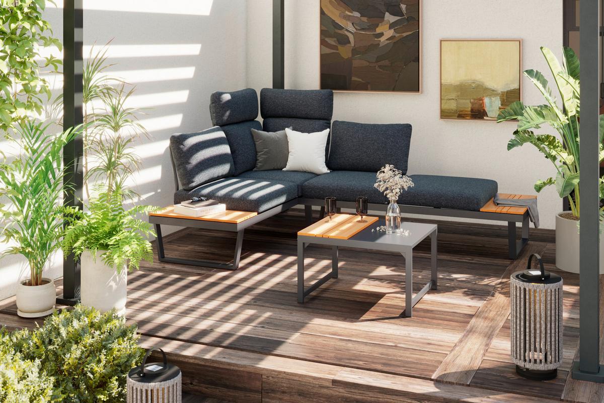 Loungegarnitur Rio - Anthrazit/Schwarz, MODERN, Kunststoff/Textil (226/156cm) - Beldano