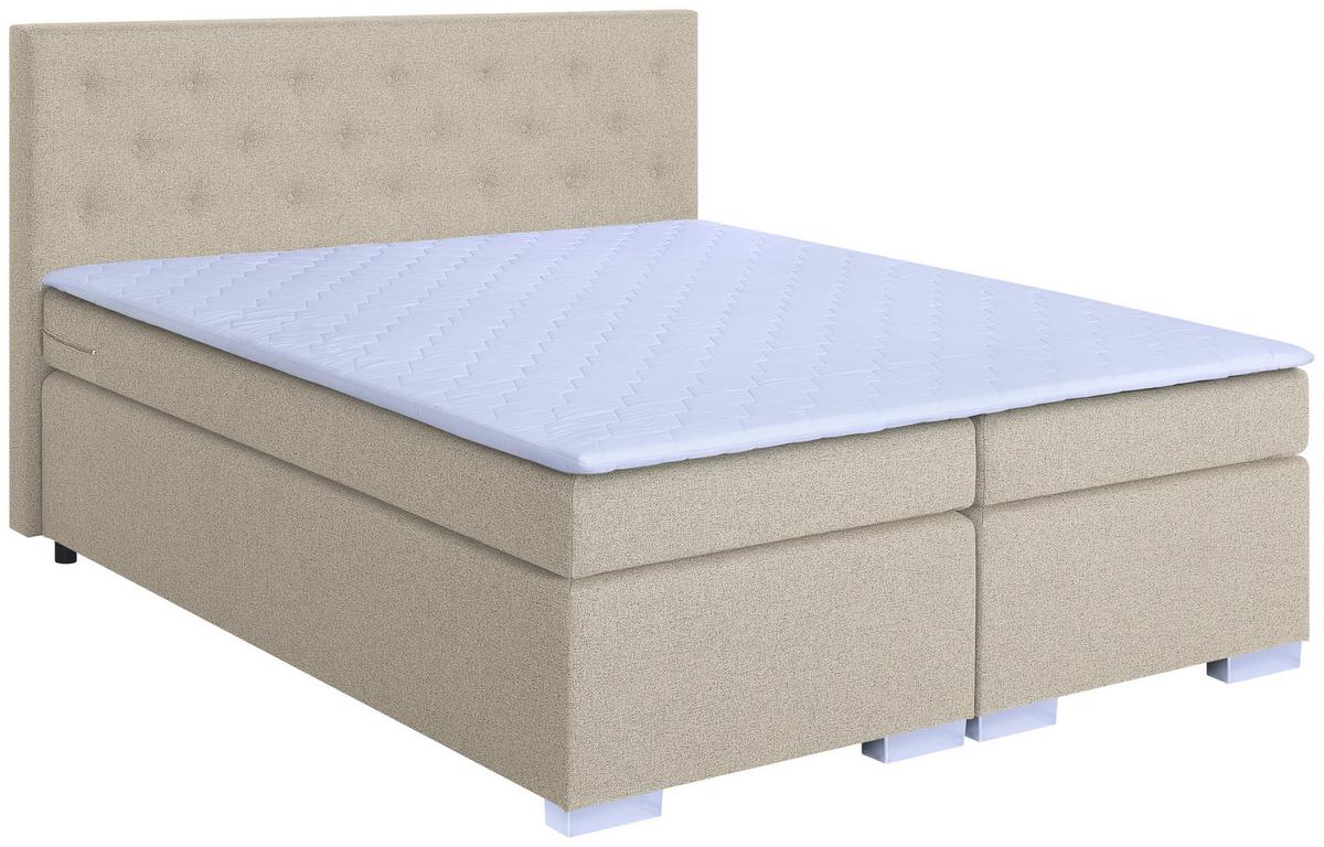 Boxspringbett mit Topper 180x200 Korfu - Chromfarben/Beige, Basics, Holzwerkstoff/Textil (180/200cm) - MID.YOU