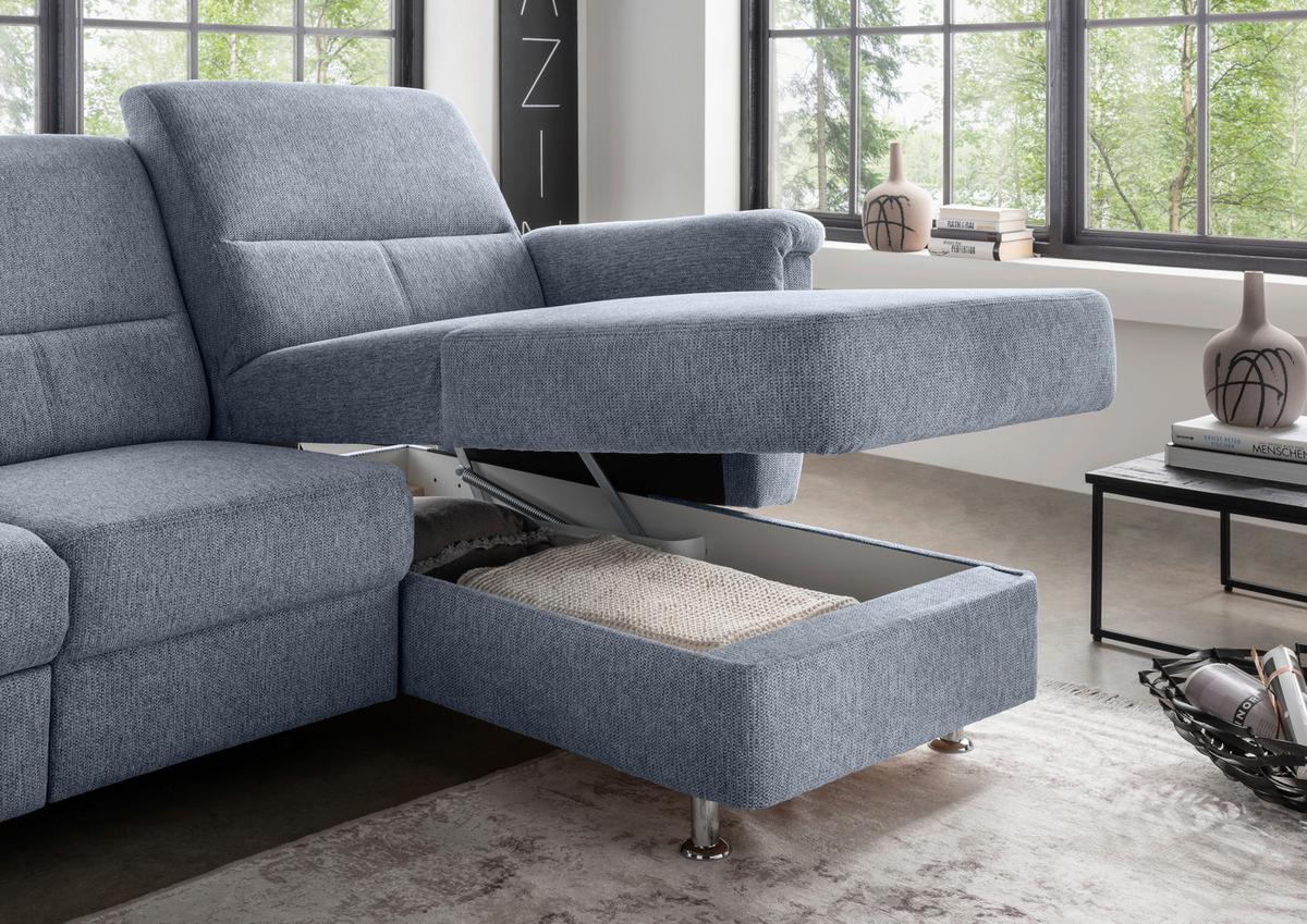 Ecksofa mit Relaxfunktion Parole Hellblau Chenille - Chromfarben/Hellblau, MODERN, Textil (231/165cm) - Livetastic