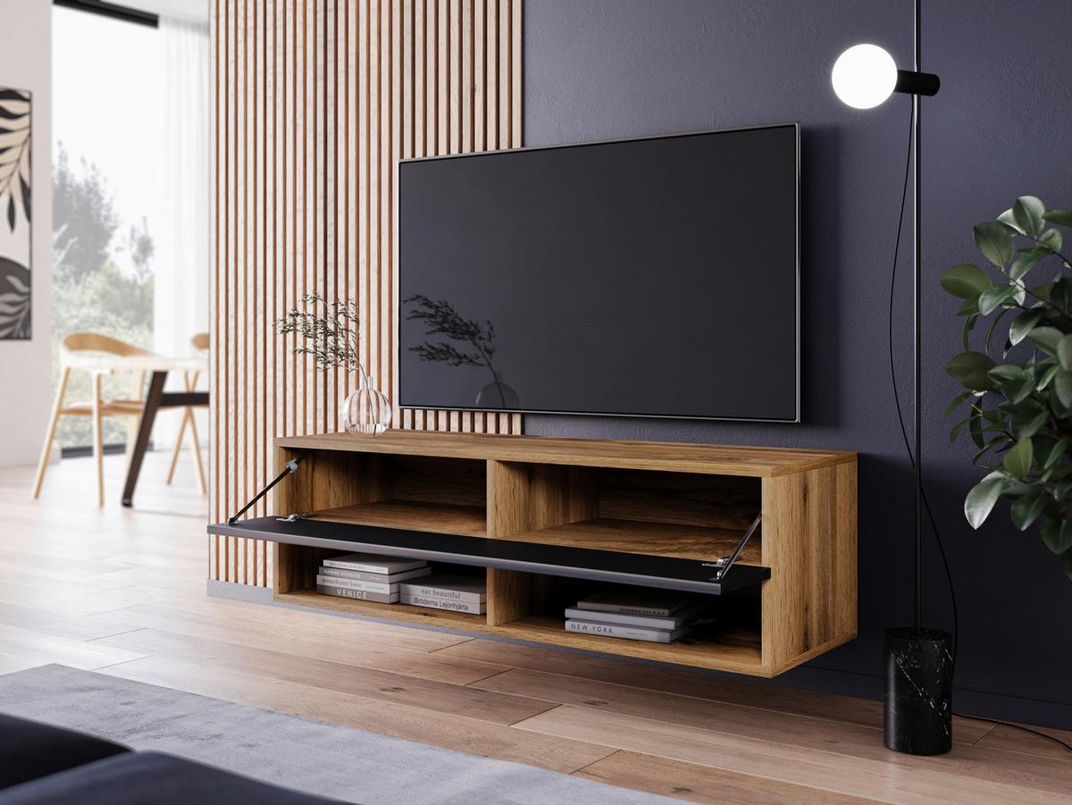 TV-Lowboard B: 100 cm Eiche Wotan/Schwarz Hochglanz - Schwarz Hochglanz/Eiche Wotan, LIFESTYLE, Holzwerkstoff (100/30/31cm) - P & B