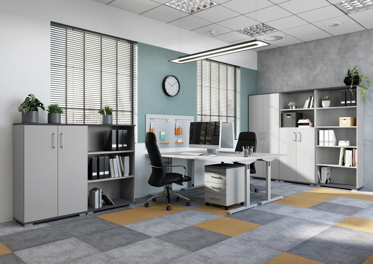 Schreibtisch B 180 H 70 cm Gw-Profi, Grau/Silberfarben - Silberfarben/Grau, KONVENTIONELL, Holzwerkstoff/Metall (180/70/80cm) - Germania