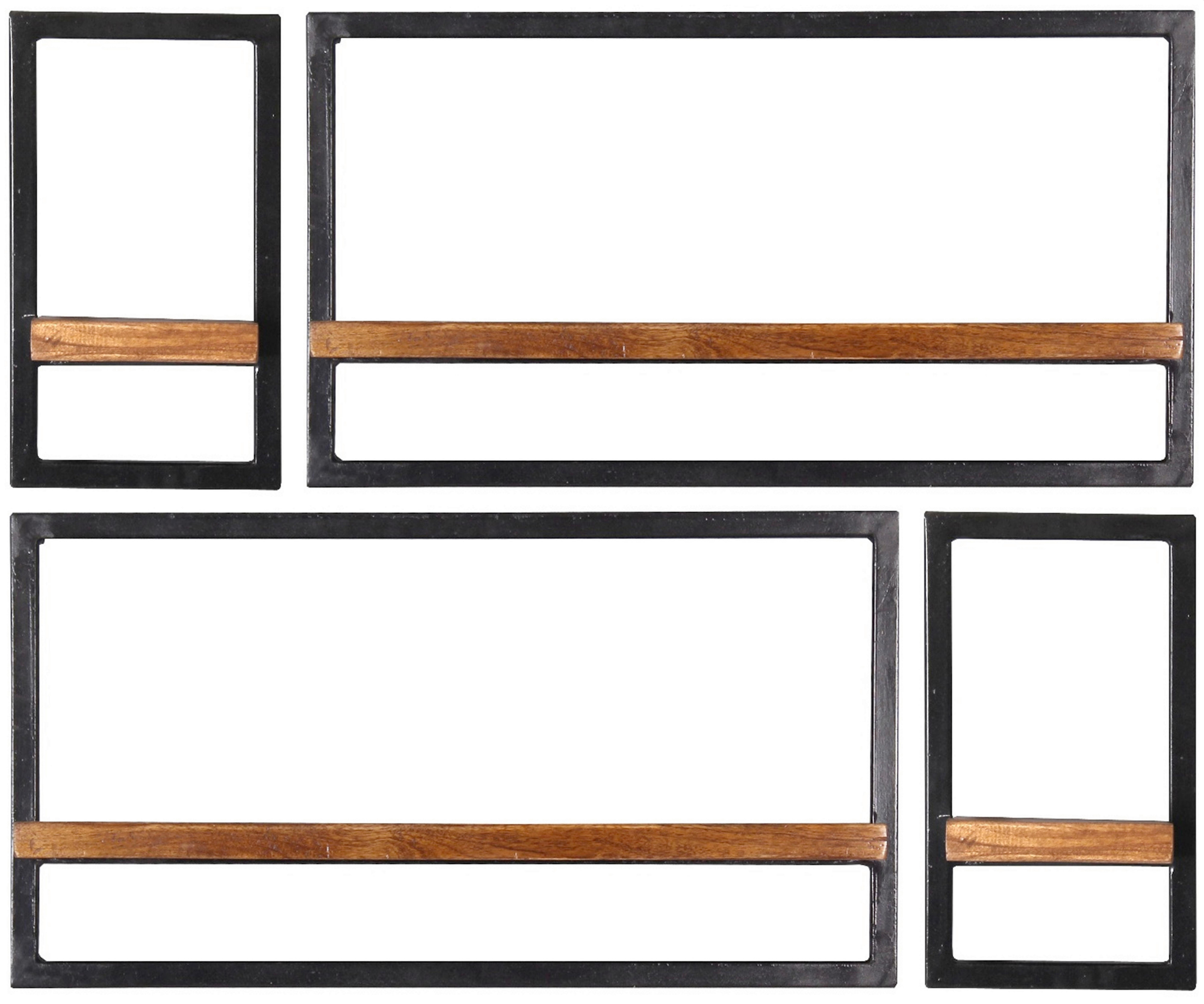 Wandregalset 4-tlg. Mangoholz B: 95cm - Schwarz/Naturfarben, Design, Holz/Metall (95/75/25cm) - MID.YOU
