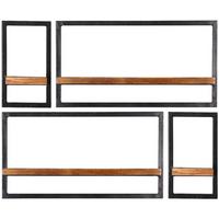 Wandregalset 4-tlg. Mangoholz B: 95cm - Schwarz/Naturfarben, Design, Holz/Metall (95/75/25cm) - MID.YOU