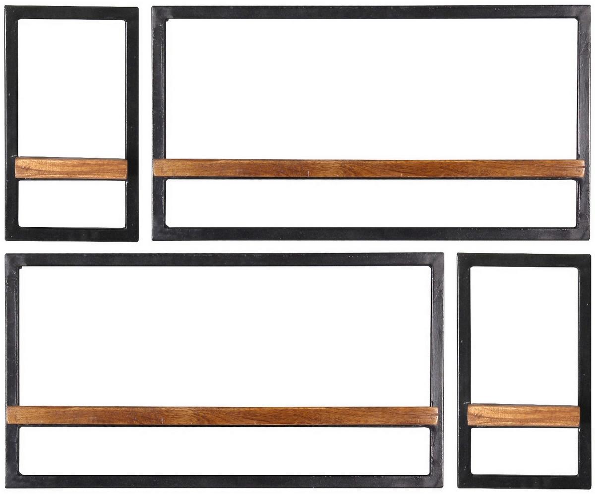Wandregal Mangoholz/Schwarz B: 20cm - Schwarz/Naturfarben, Design, Holz/Metall (20/35/25cm) - MID.YOU