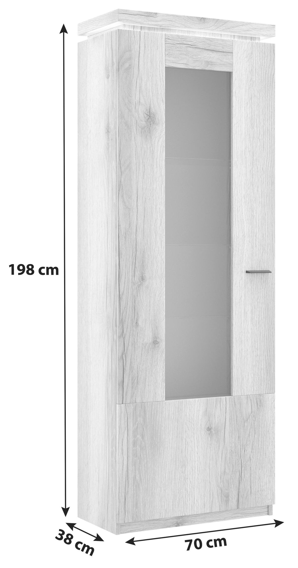 Vitrine Vancouver B: 70 cm Mit Beleuchtung Eiche Dekor - Eichefarben, MODERN, Glas/Holzwerkstoff (70/198/38cm)