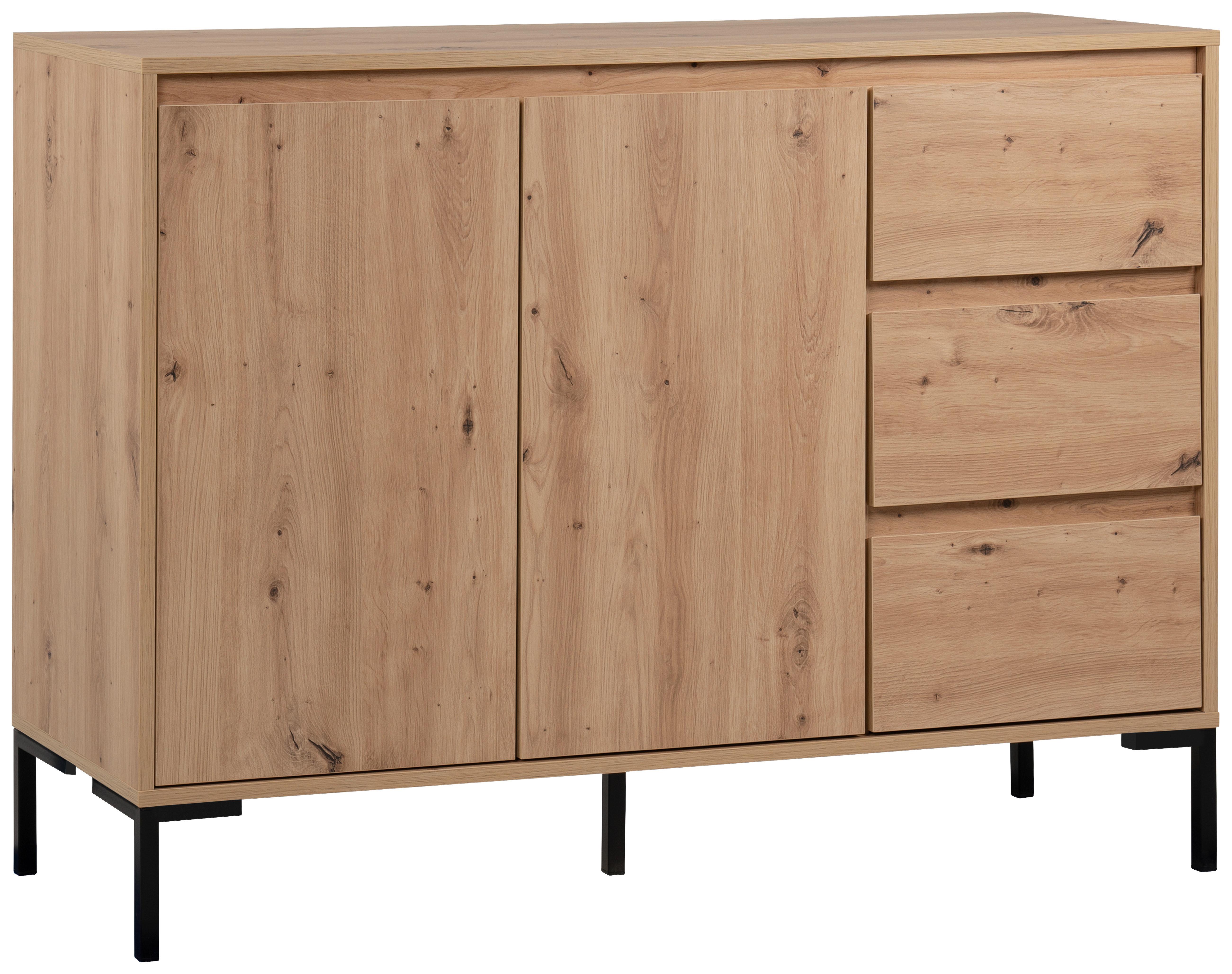 Kommode 120cm Korsika Eiche Artisan Dekor - Schwarz/Eiche Artisan, Design, Holzwerkstoff (120/87/40cm) - MID.YOU