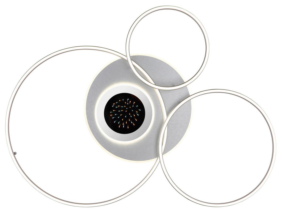 LED-DECKENLEUCHTE Opal, ca. 117x86x13 cm - Silberfarben/Opal, Design, Kunststoff/Metall (116,6/86,4/13cm) - Globo