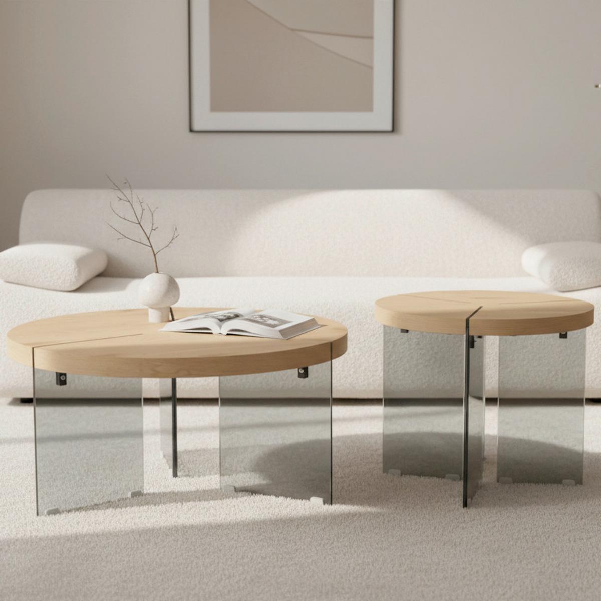 Konferenčný stolík Moreno 2 dielna sada - farba duba/tmavosivá, Modern, kov/kompozitné drevo (80/70/80/70/43/49cm) - Bessagi Home