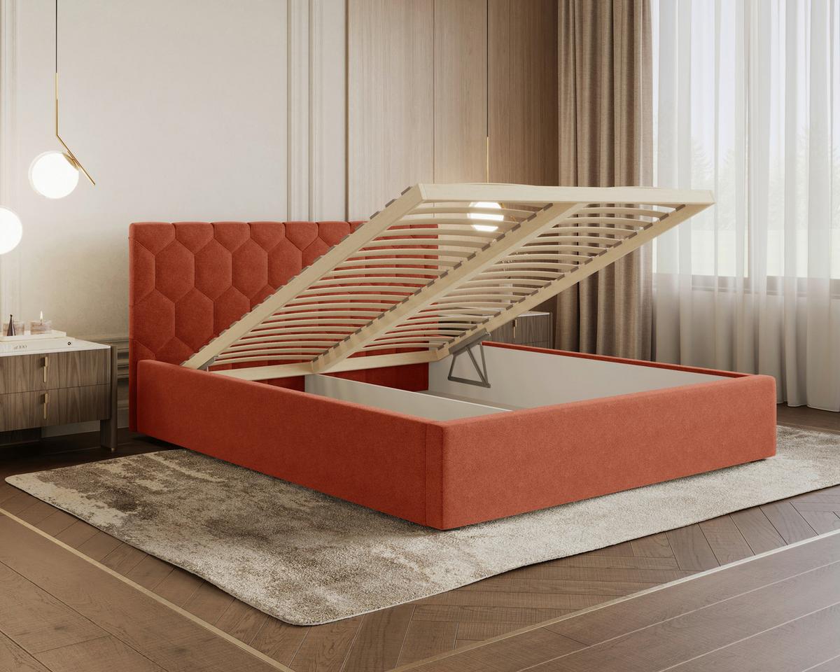 Polsterbett Veronice mit Bettkasten 140x200 - Schwarz/Orange, MODERN, Holz (140/200cm) - Livetastic