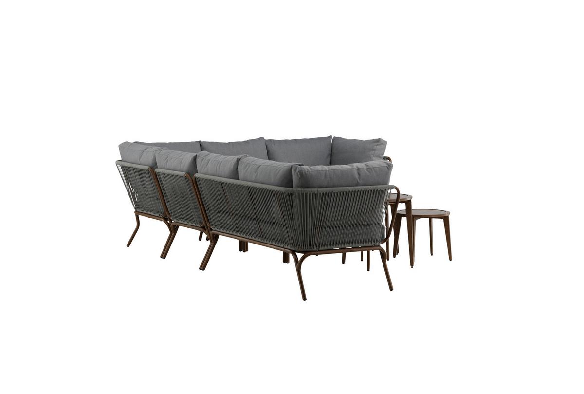 Loungegarnitur 4-Tlg Roxo Metall/Textil mit Kissen - Braun/Grau, KONVENTIONELL, Textil/Metall - Gardenson