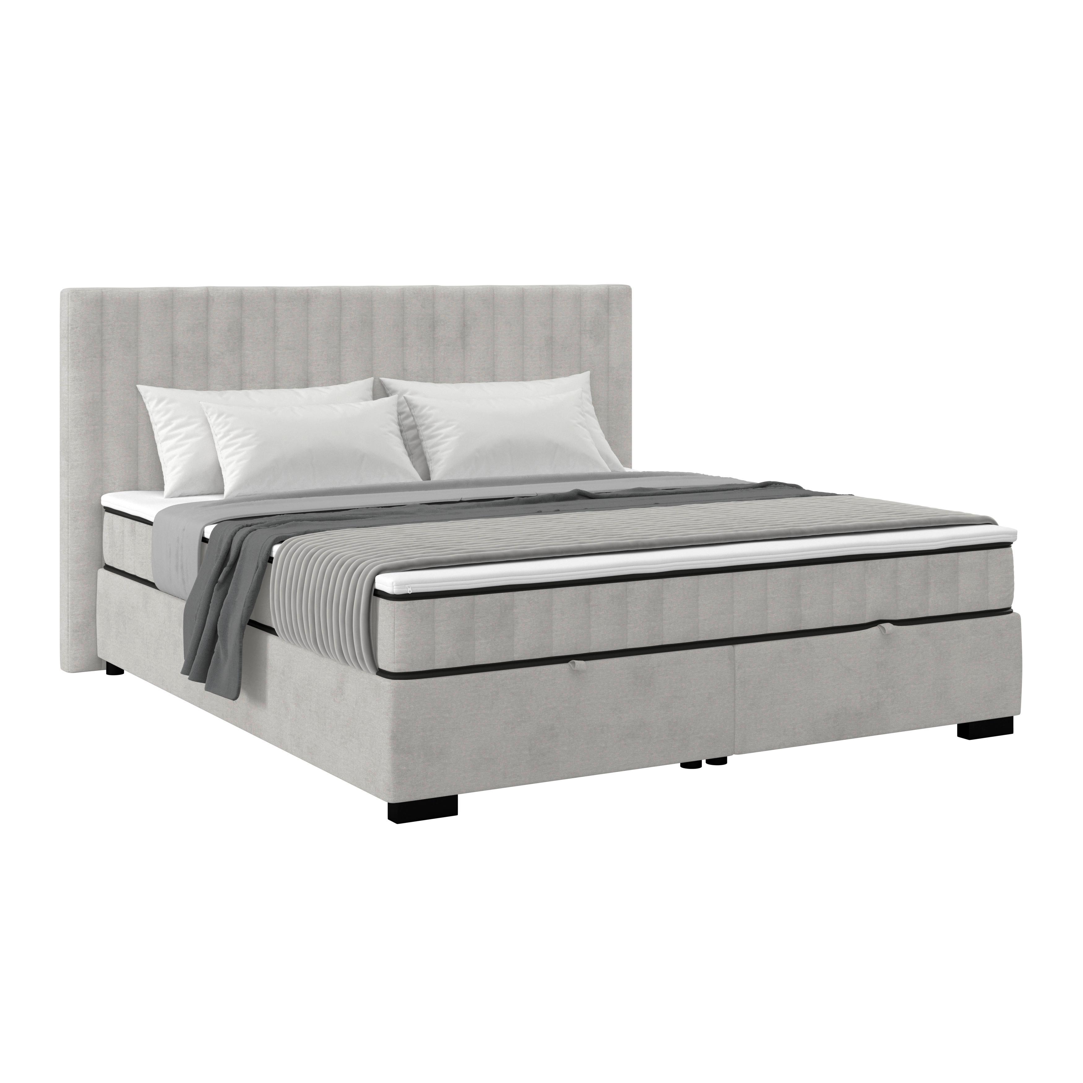 Boxbett Maya 180 - Hellgrau/Schwarz, MODERN, Holz/Holzwerkstoff (180/200cm)