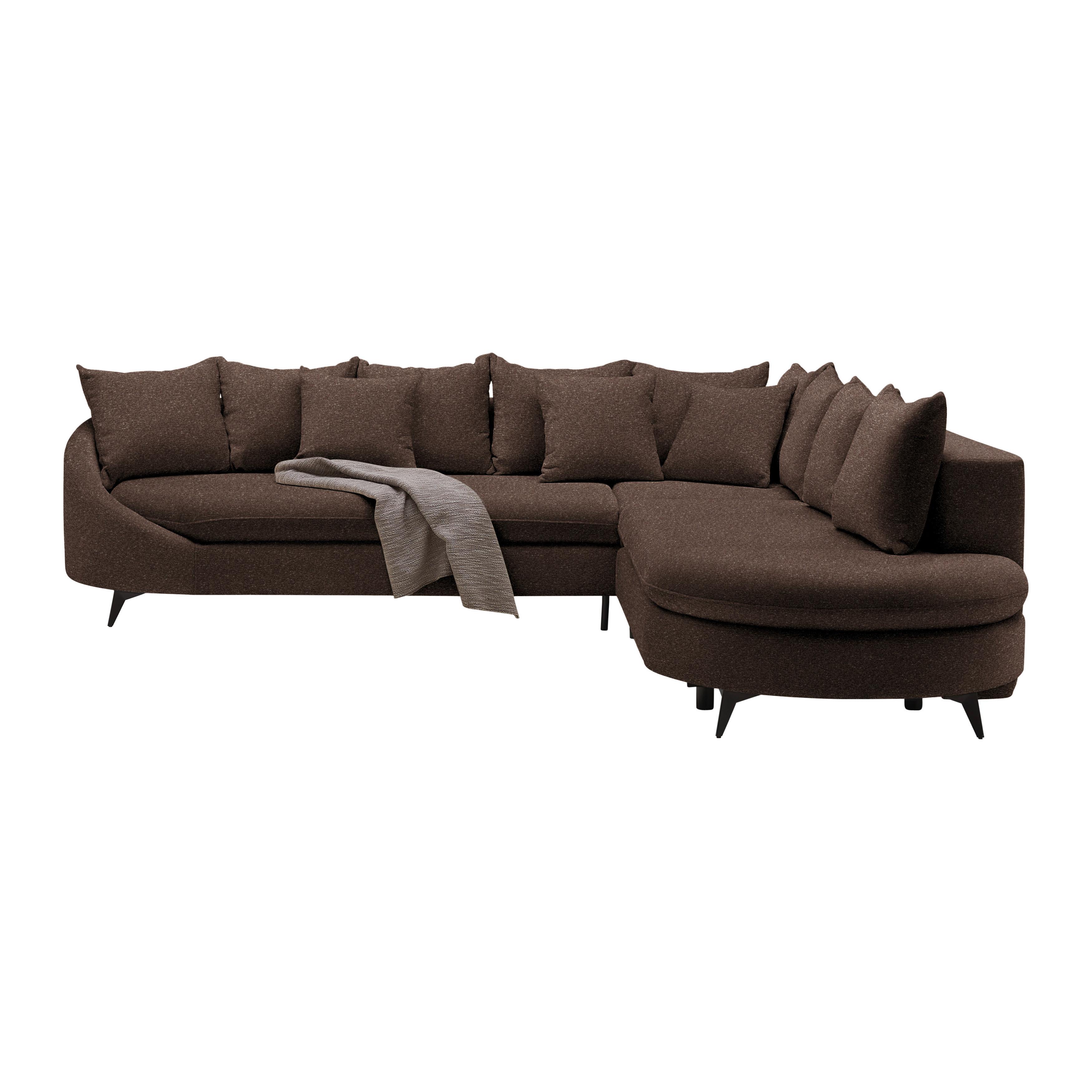 Rohová sedačka AXEL, pravá, hnědá tkanina - černá/hnědá, Moderní, kov/textil (291/250cm) - Mömax