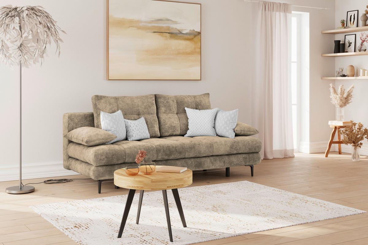 Schlafsofa Perla Hellbraun B: 203 cm - Hellbraun/Schwarz, KONVENTIONELL, Textil (203/94/96cm)