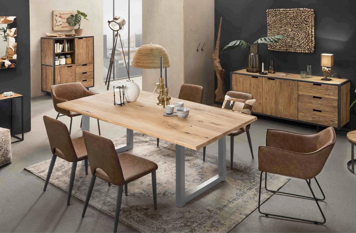 Esstisch Naturfarben /Silberfarben L: 240cm - Silberfarben/Naturfarben, MODERN, Holz/Metall (240/100/75cm) - MID.YOU