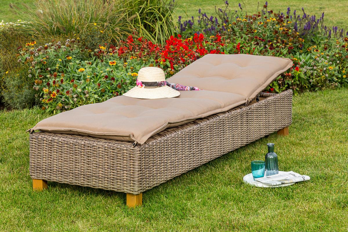 Sonnenliege Toskana Holz/ Kunststoff/Textil mit Auflage - Akaziefarben/Cappuccino, KONVENTIONELL, Holz/Kunststoff (80/34/86/200cm) - Gardenson