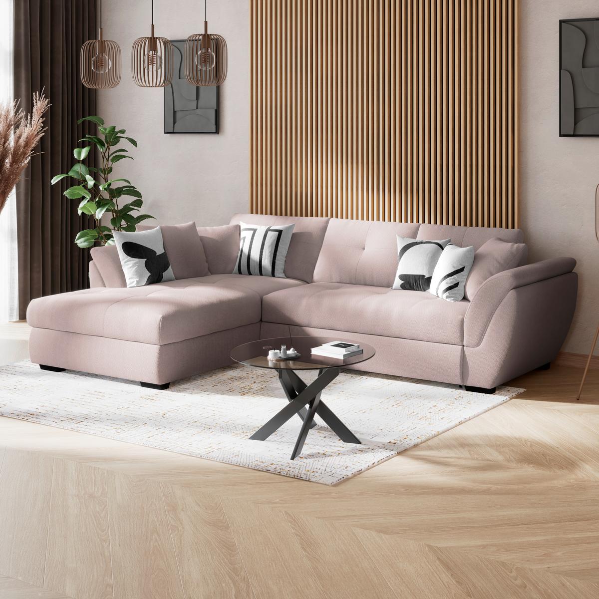 Ecksofa mit Schlaffunktion Berisso new Greige 187x278 cm - Greige/Schwarz, KONVENTIONELL, Textil (187/278cm) - Ondega