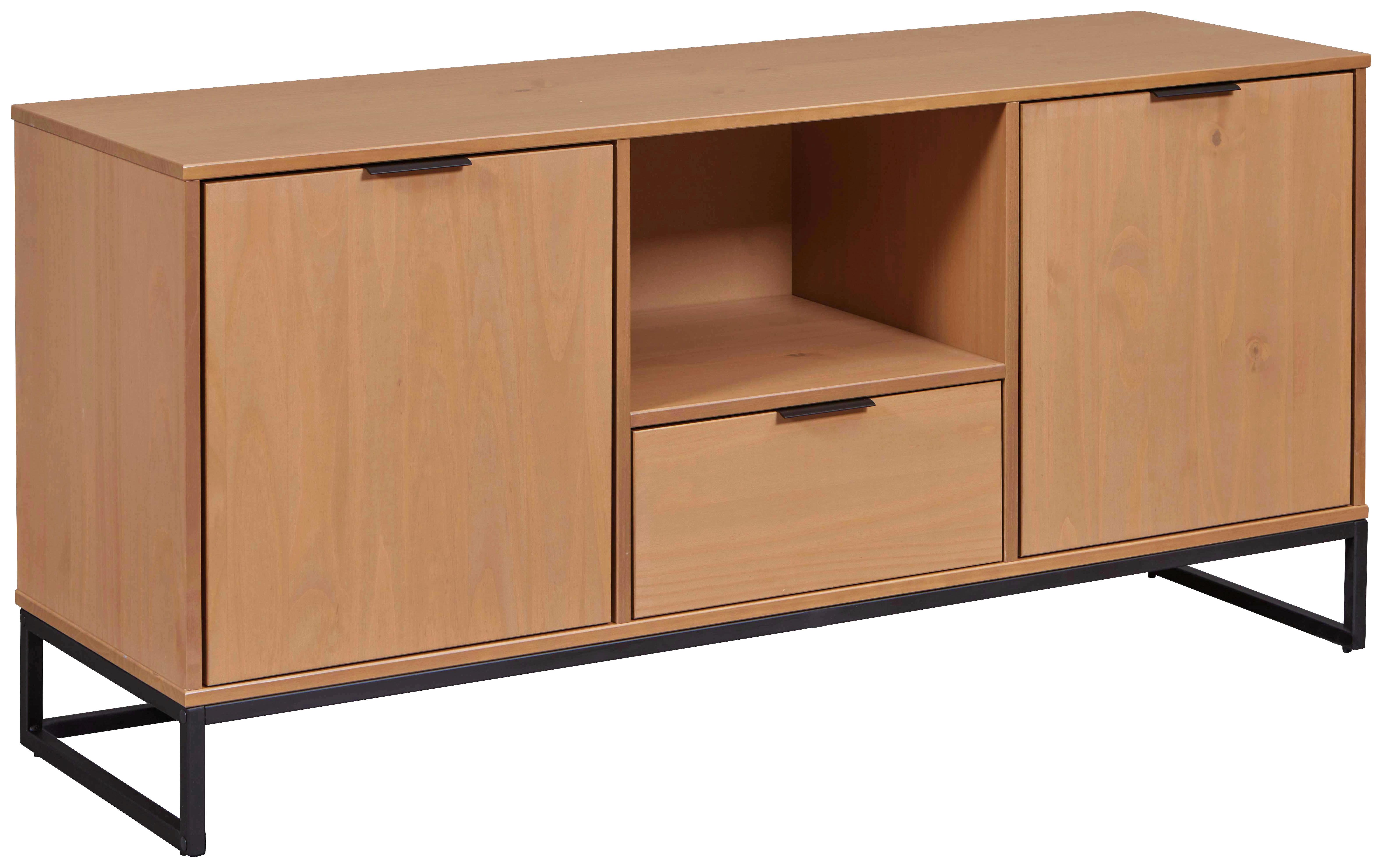 TV-Lowboard Vivo B: 150 cm Kiefer massiv/Eichefarben - Eichefarben/Schwarz, Design, Holz (150/70/45cm) - Livetastic