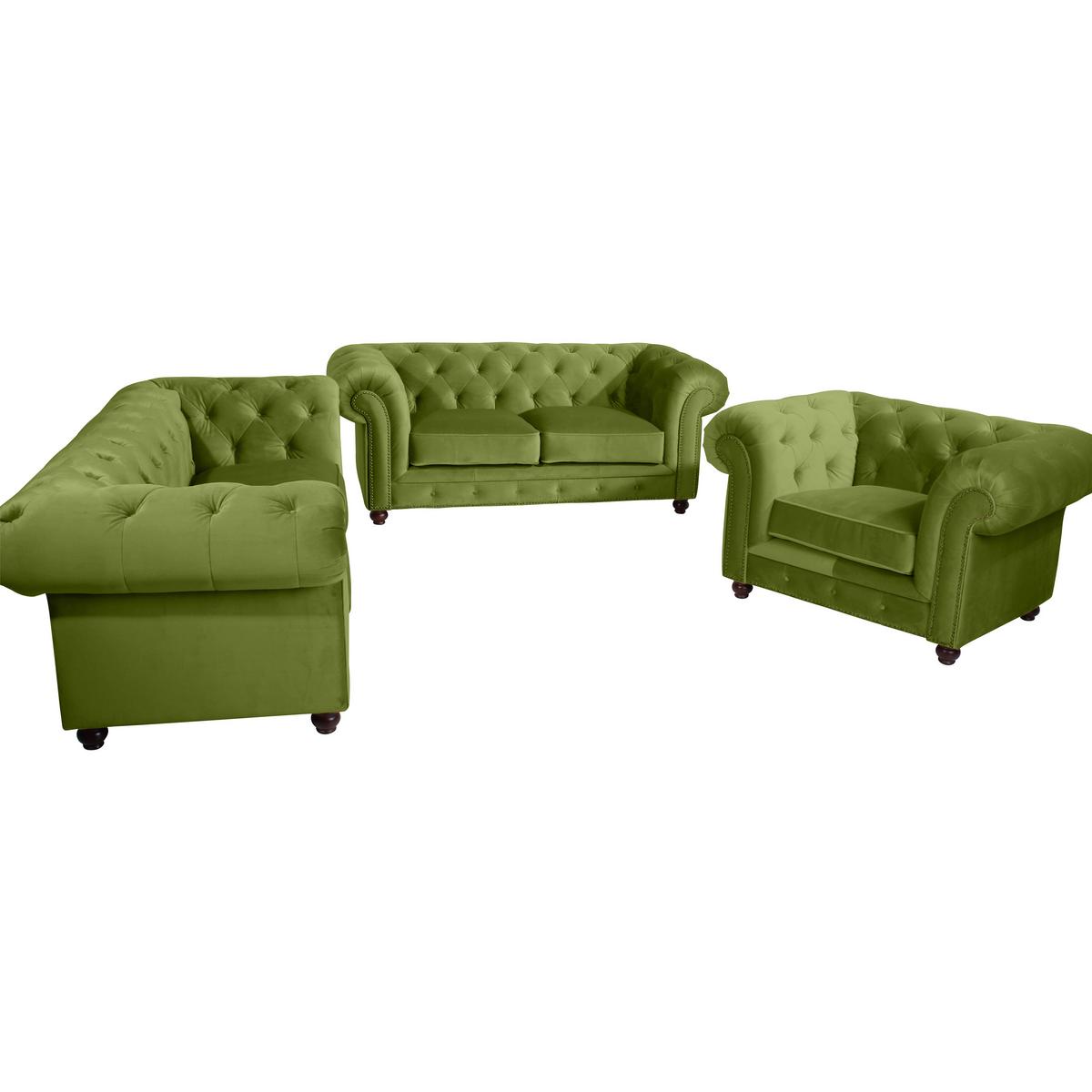CHESTERFIELD-SOFA ORLEANS - Nussbaumfarben/Olivgrün, Design, Textil (196/77/100cm) - Max Winzer
