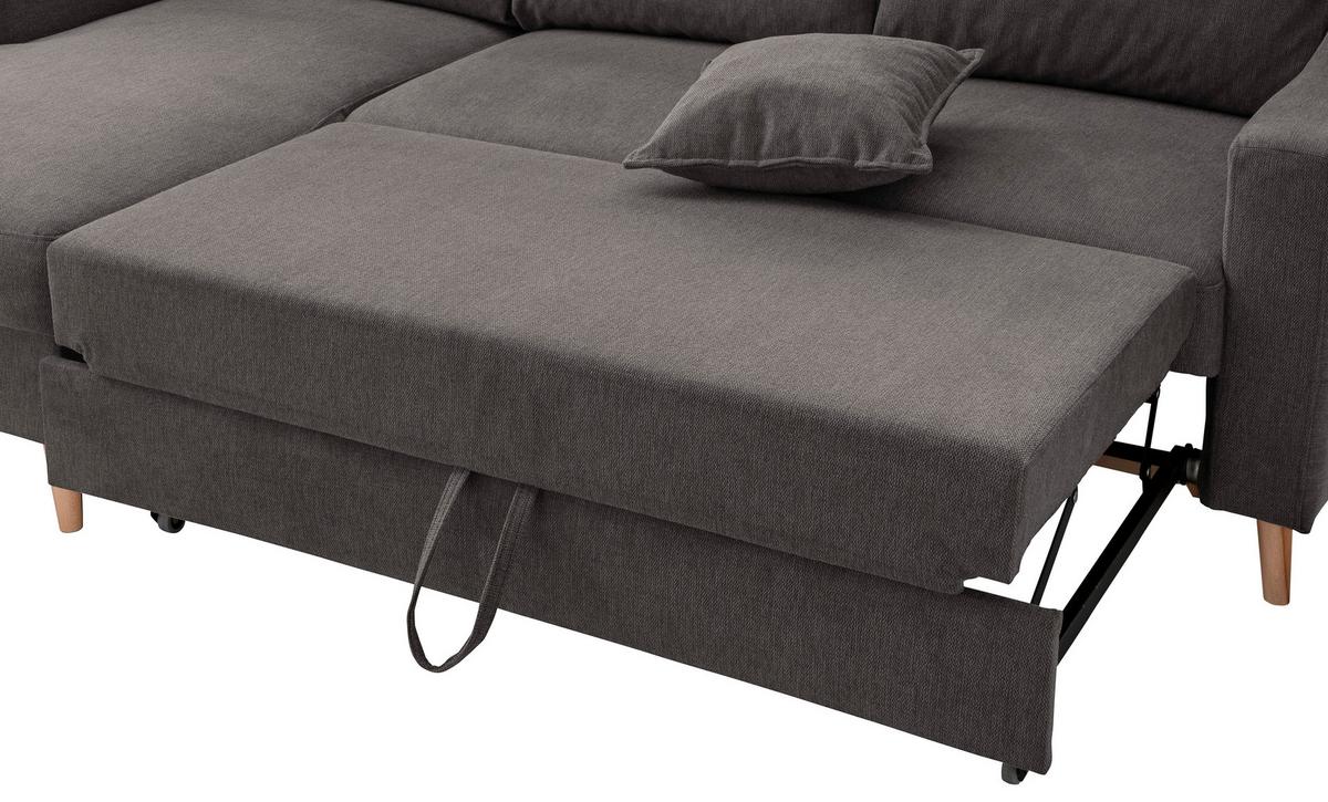 Ecksofa mit Schlaffunktion Valentina mit Kissen Anthrazit - Anthrazit/Naturfarben, KONVENTIONELL, Textil (150/228cm) - P & B