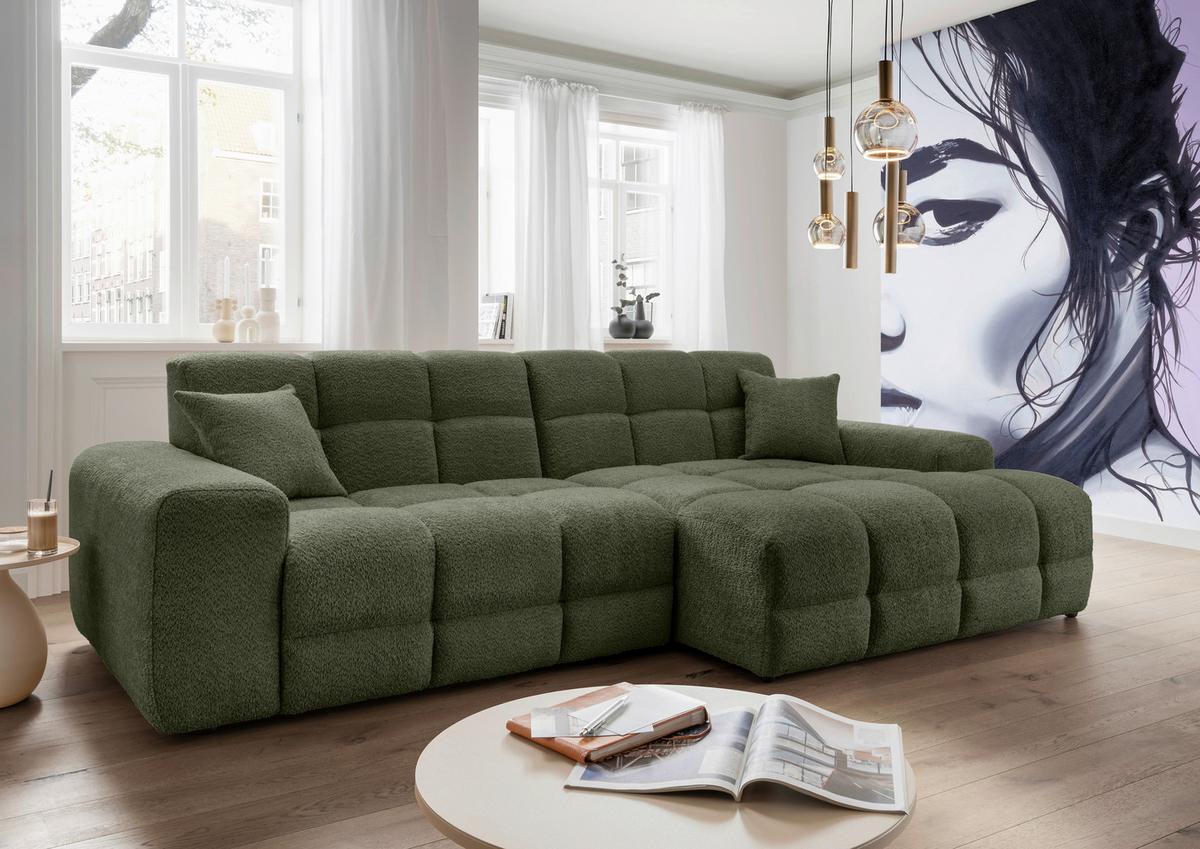 Ecksofa Bosco Dunkelgrün S: 301x152 cm - Dunkelgrün/Schwarz, MODERN, Textil (301/152cm) - Livetastic