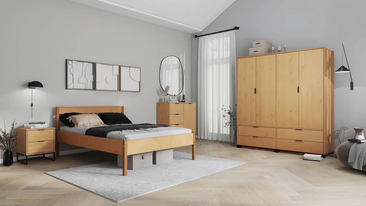 Skříň s otočnými dveřmi LUNA borovice masiv, barvy dubu - barvy dubu/černá, Moderní, kov/dřevo (180/200/60cm) - MID.YOU