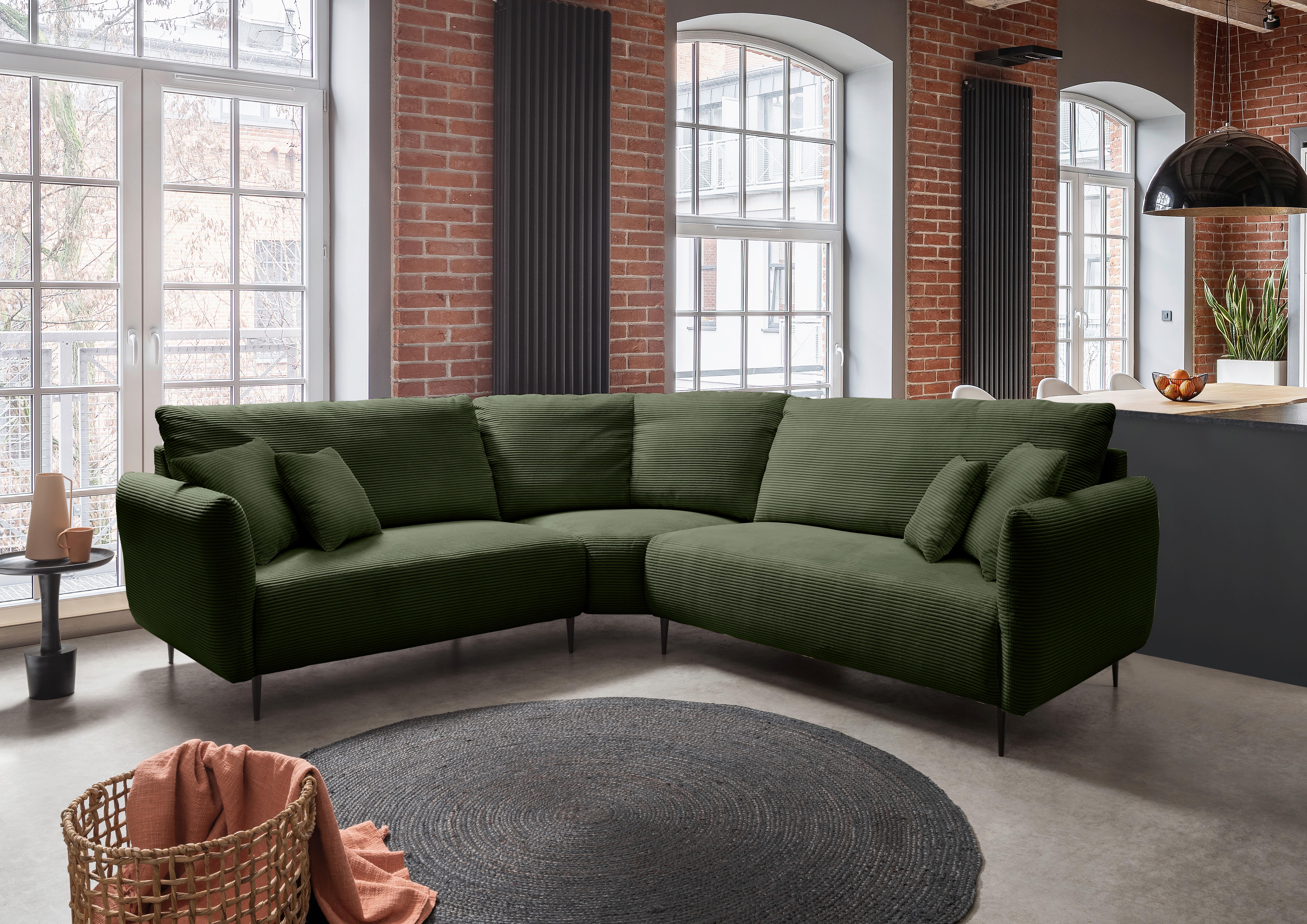 Ecksofa Vanilla Dunkelgrün S: 256x256 cm - Dunkelgrün/Schwarz, Design, Textil (256/256cm) - Livetastic