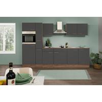 Küchenzeile mit Geräten B: 300 cm Grau/Eiche Dekor - Eichefarben/Weiß, Design, Holzwerkstoff (300cm) - Respekta