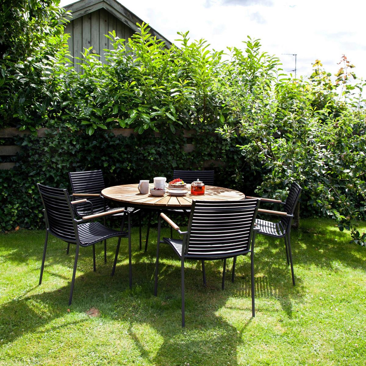 Gartenmöbel Set 5-tlg Ellen Aus Teakholz/kunststoff - Anthrazit/Schwarz, Natur, Holz/Kunststoff - Gardenson