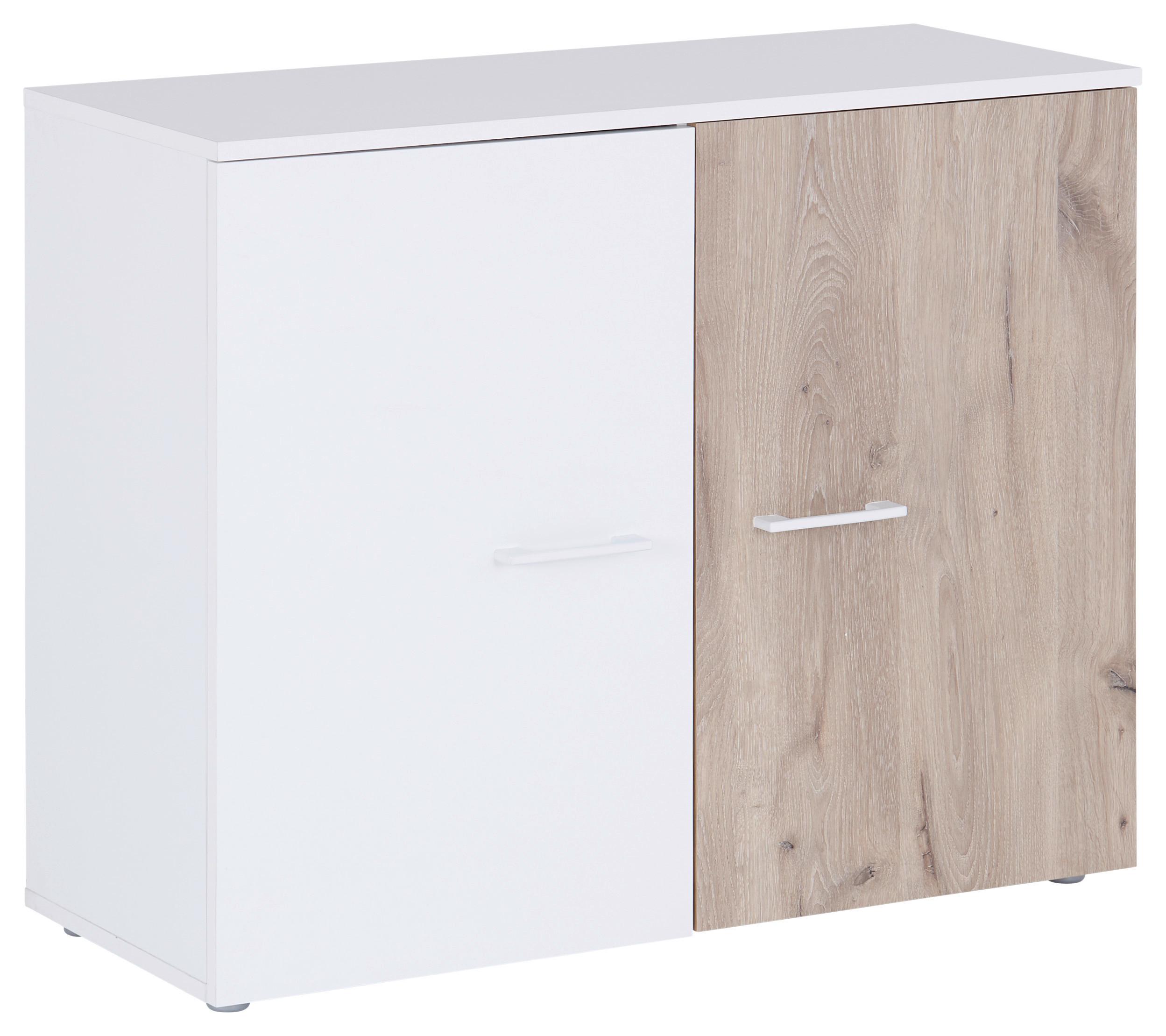 Komód Alex 90/74 Cm - tölgyfa színű/fehér, Konventionell, faalapú anyag (90/74/37cm)