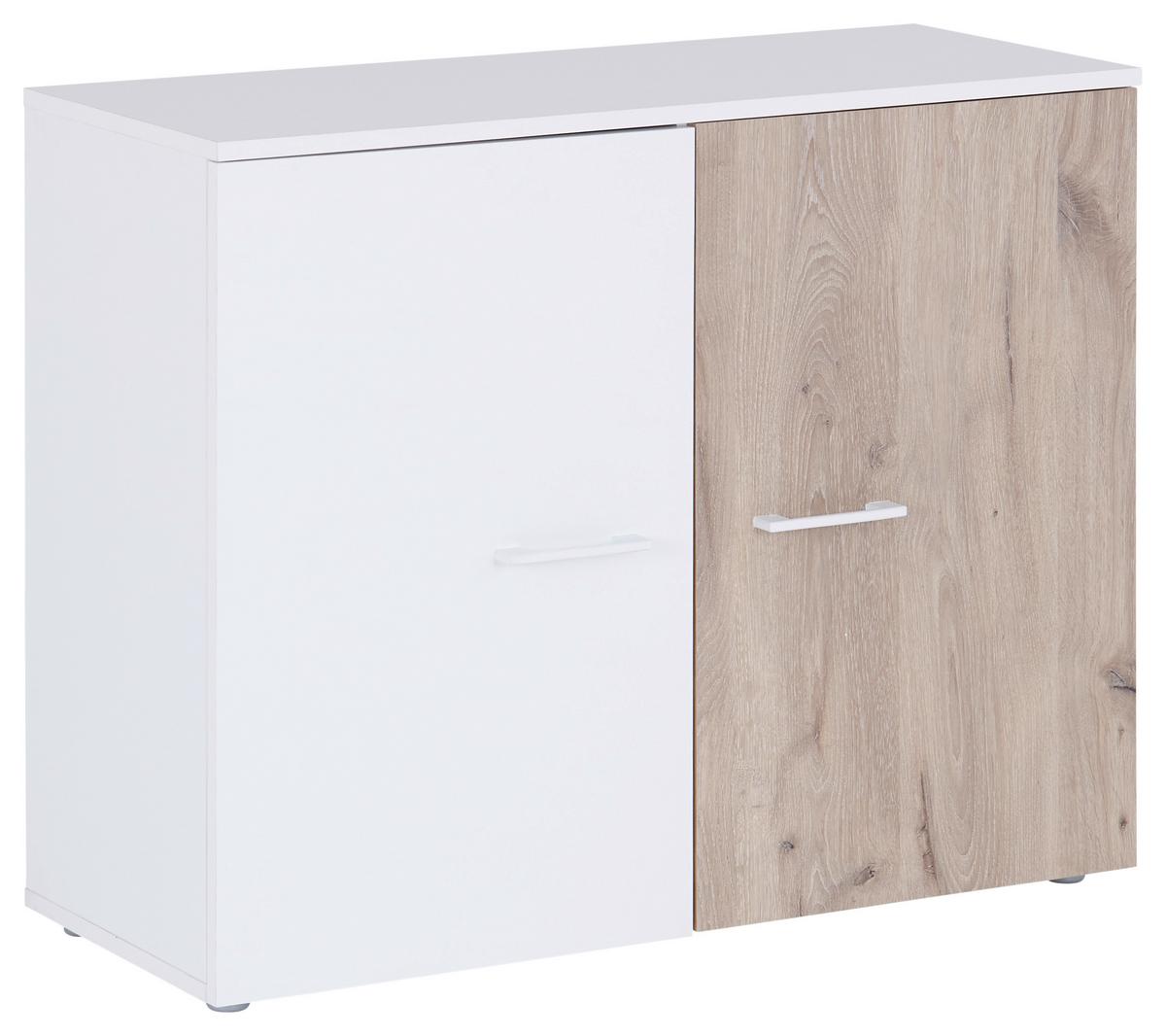 Komód Alex 90/74 Cm - tölgyfa színű/fehér, Konventionell, faalapú anyag (90/74/37cm)
