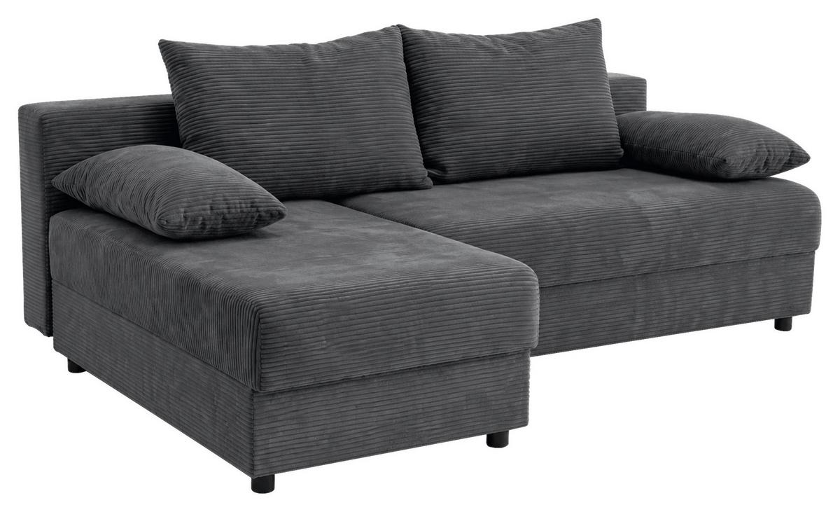 Ecksofa mit Bettfunktion Lima, Dunkelgrau, 195x140cm - Dunkelgrau/Schwarz, Trend, Holz/Kunststoff (195/140cm)