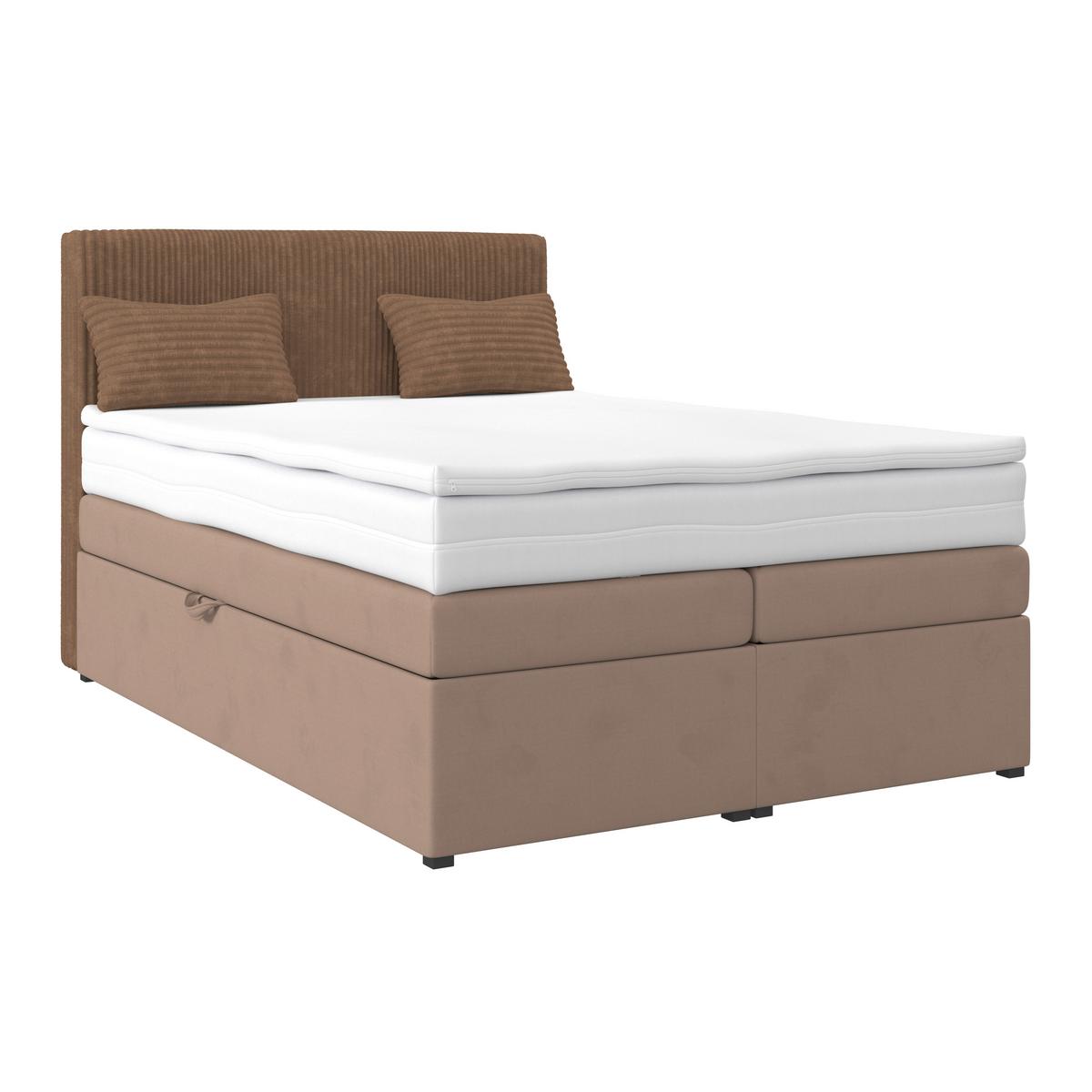 Boxspringbett mit Topper & Bettkasten 140x200 Rossa - Schwarz/Braun, MODERN, Holzwerkstoff/Textil (140/200cm)