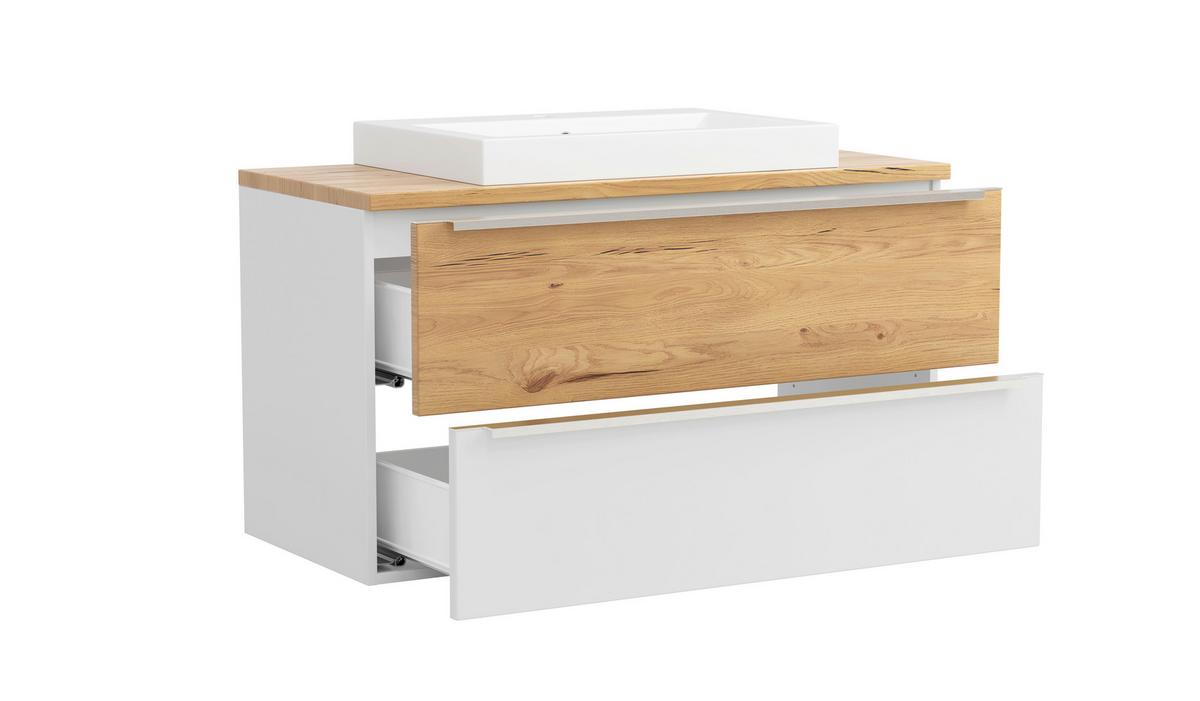 WASCHTISCHKOMBI Verona Weiß/Wildeiche B: 100cm - Wildeiche/Weiß, Trend, Holzwerkstoff/Stein (100/63/47cm) - Held