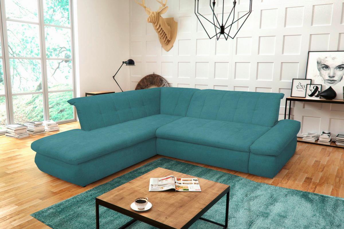 Ecksofa Mit Armteilverstellung Moric Petrol Mikrofaser - Chromfarben/Petrol, KONVENTIONELL, Textil (216/273cm) - MID.YOU
