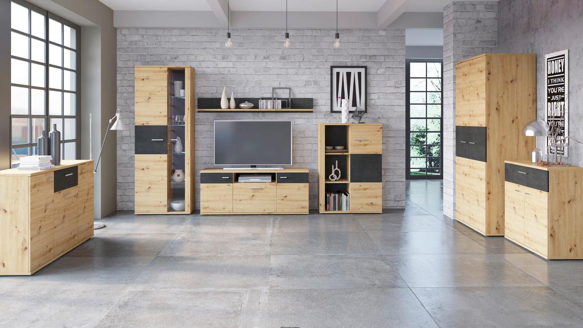 Stapelprogramm Nina Eiche Artisan/Fresco B:303,6cm - Eiche Artisan, Glas/Holzwerkstoff (303,6/200/42cm) - MID.YOU