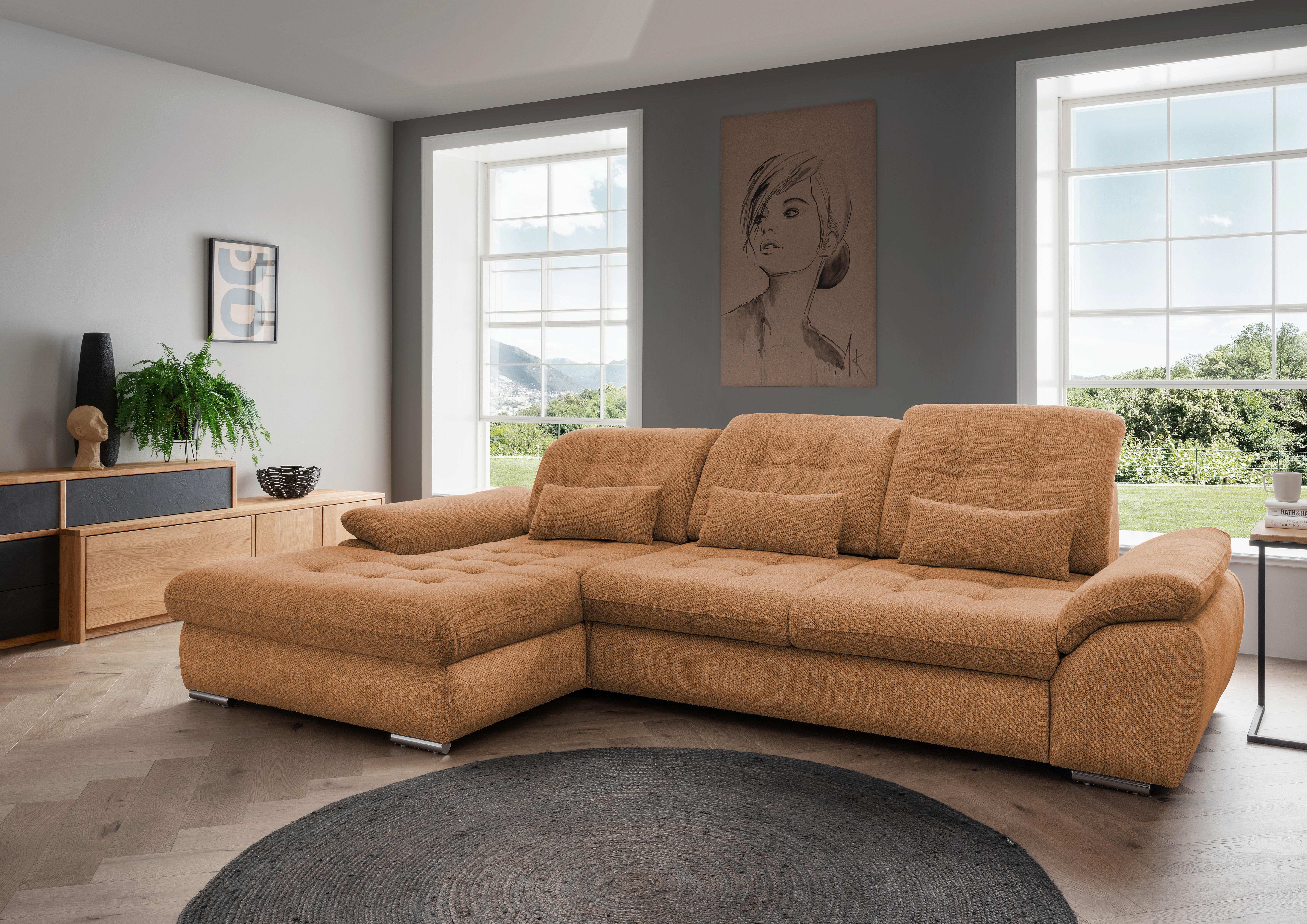 Ecksofa mit Bettkasten Rigatti Currygelb S: 184x314cm - Chromfarben/Currygelb, MODERN, Textil (184/314cm) - Livetastic
