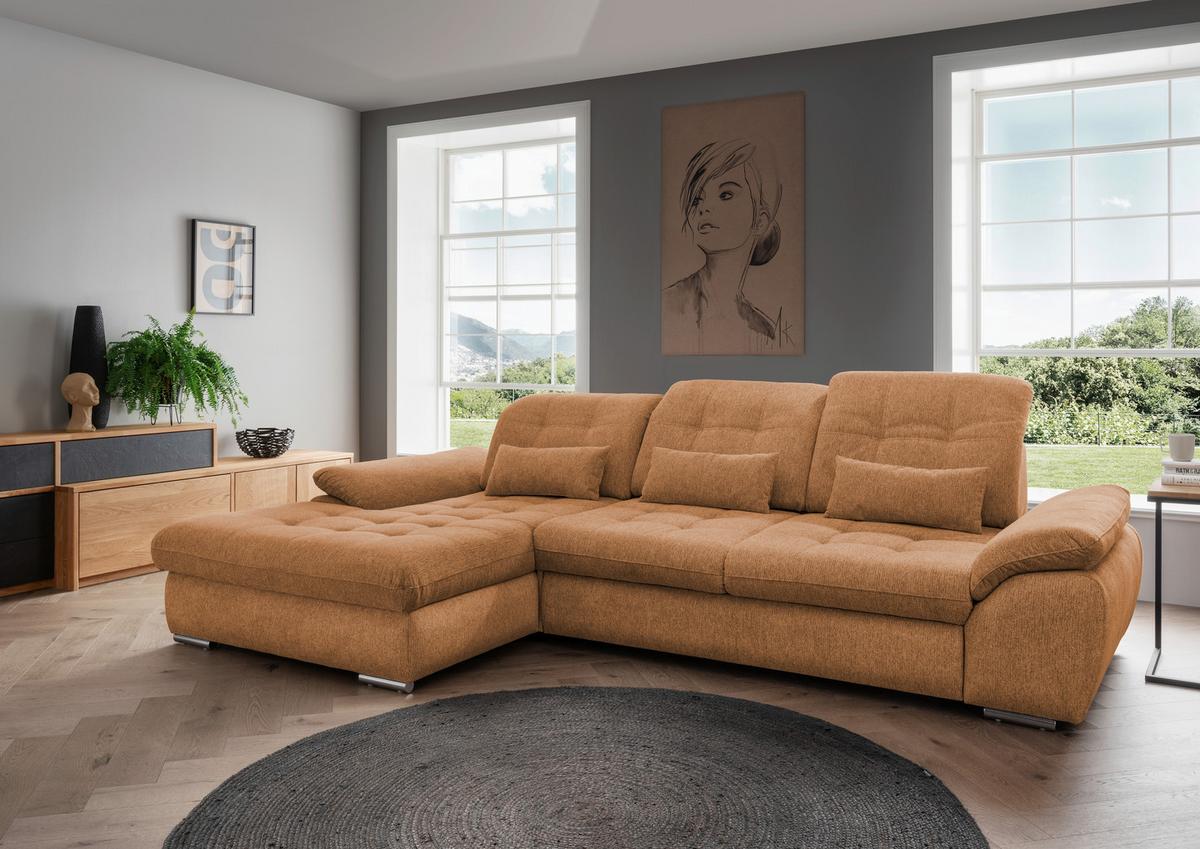 Ecksofa mit Bettkasten Rigatti Currygelb S: 184x314cm - Chromfarben/Currygelb, MODERN, Textil (184/314cm) - Livetastic