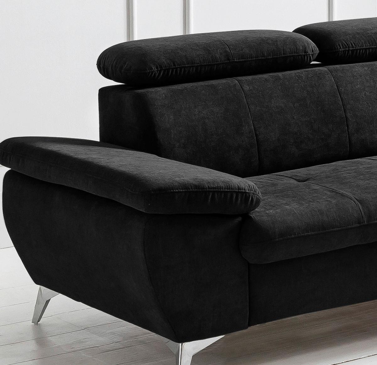 Ecksofa mit Schlaffunktion und Bettkasten Gisele Schwarz - Chromfarben/Schwarz, KONVENTIONELL, Textil (256/209cm) - Livetastic