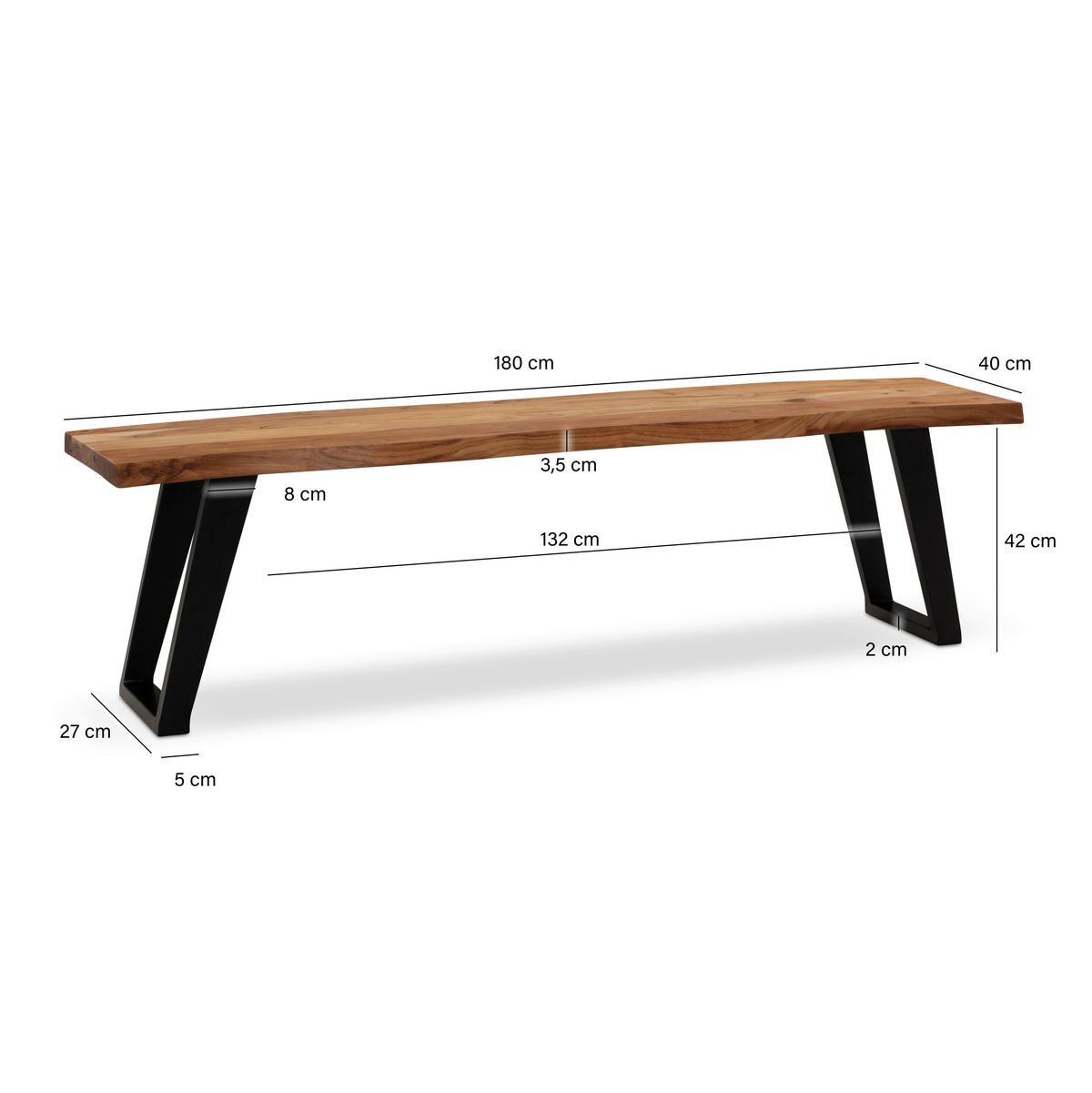Sitzbank Wl7.304 - Schwarz/Akaziefarben, MODERN, Holz (180/45,5/40cm) - MID.YOU