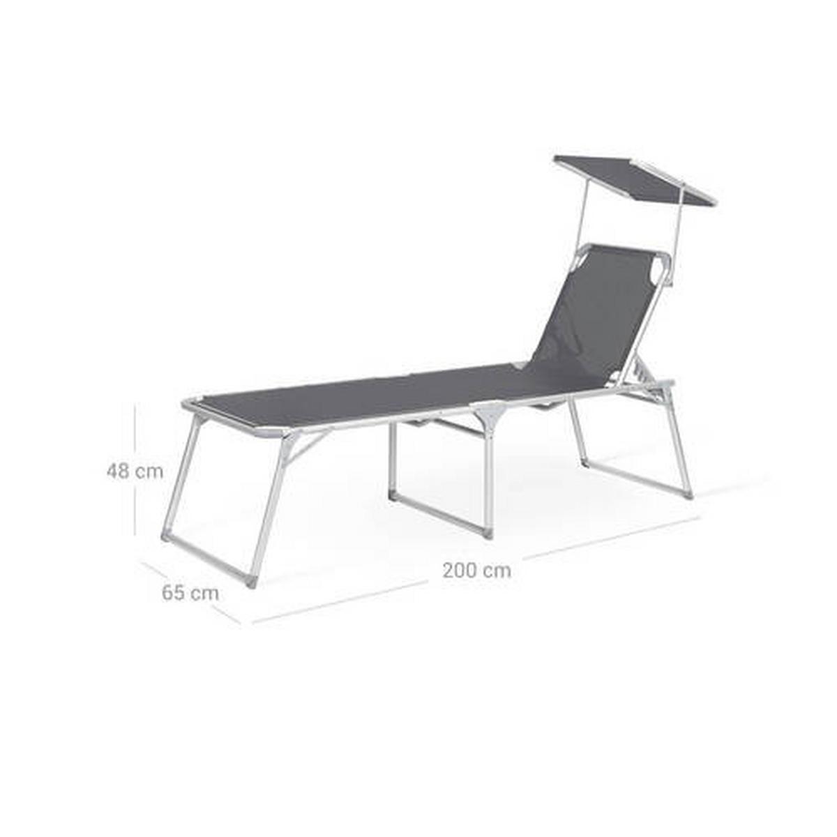 Gartenliege Grau Alufarben inkl. Sonnendach, B: 65 cm - Alufarben/Grau, MODERN, Textil/Metall (65/48/200cm) - Modante