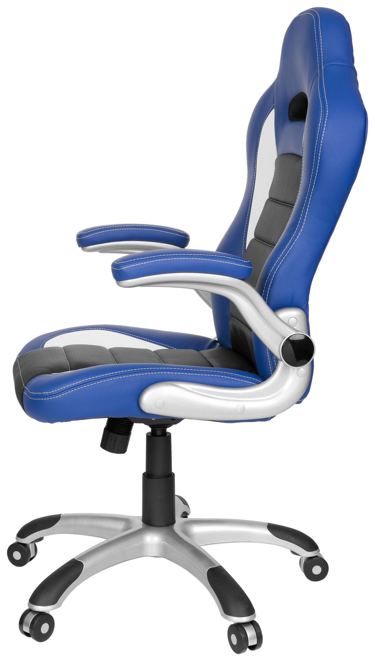 Gamingstuhl Game Sport Blau/schwarz/weiß - Blau/Silberfarben, MODERN, Kunststoff/Textil (64/118/57cm) - MID.YOU