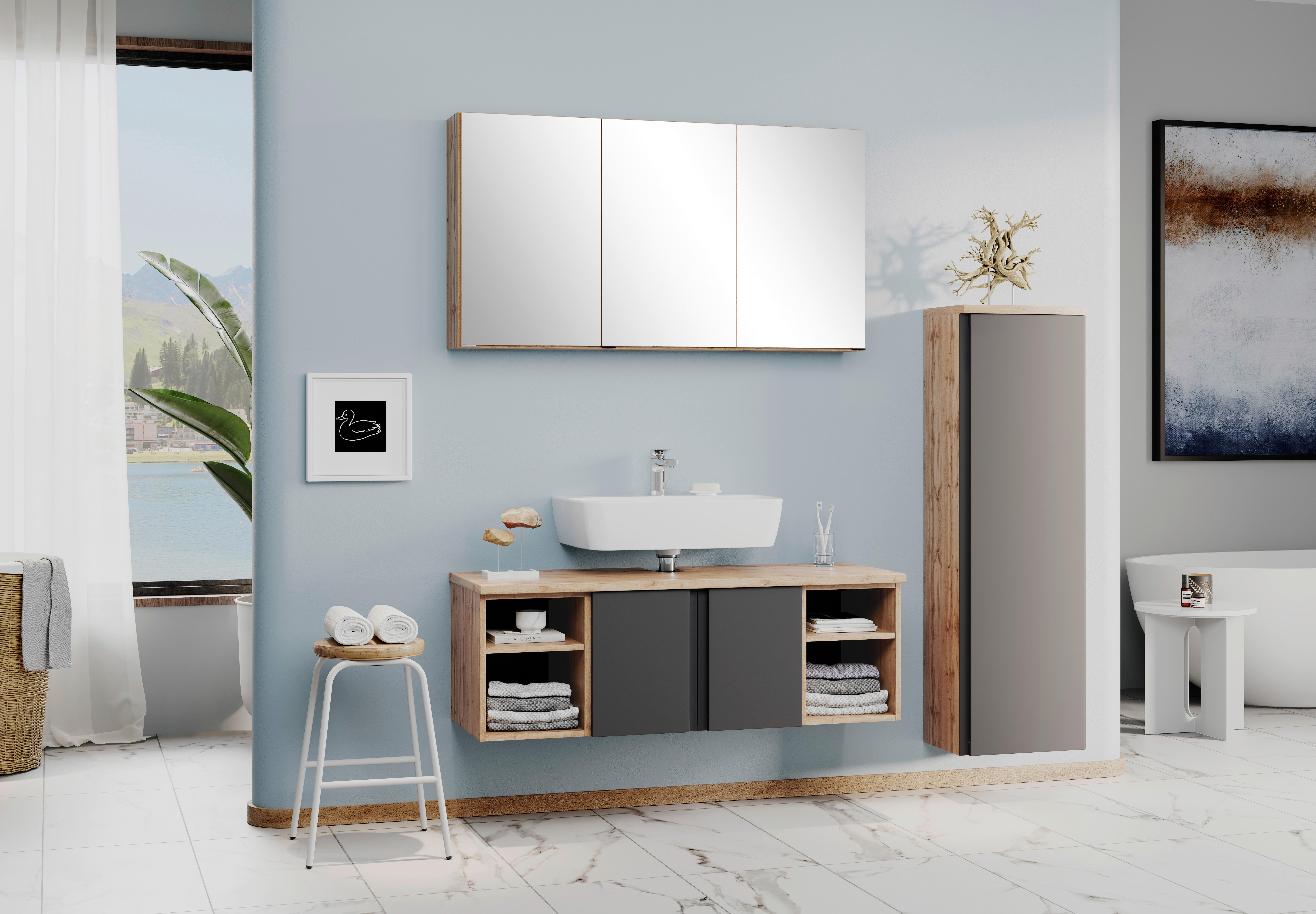 Hängender Waschbecken- Unterschrank Arosa B: 120 cm - Eiche Wotan/Grau, MODERN, Holzwerkstoff (120/41/47cm) - Held