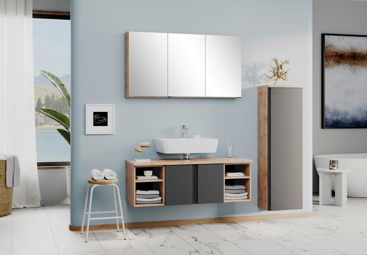 Hängender Waschbecken- Unterschrank Arosa B: 120 Cm - Eiche Wotan/Grau, MODERN, Holzwerkstoff (120/41/47cm) - Held